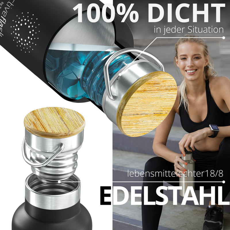 Trinkflasche Edelstahl mit Strohhalm, Infuser + 3 Deckel: BPA-frei, Auslaufsicher, Kohlensäure geeignet - Wasserflasche Fahrrad Thermosflasche Isoliert Isolierflasche Sport Wasser Flasche Kinder Tee