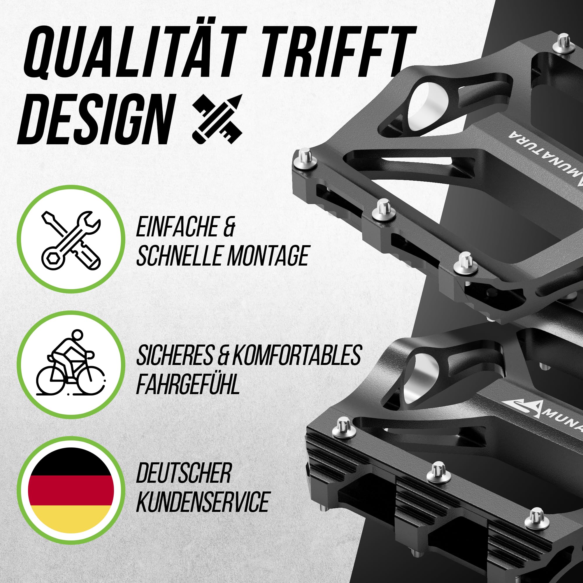 MUNATURA Fahrradpedale Mountainbike - Robuste MTB Pedale gewährleisten sicheres Fahrgefühl – Hohe Rutschfestigkeit - Langlebig & zuverlässig