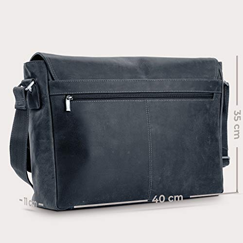 TALED Herren Bag I Laptoptasche bis 15 Zoll I Messenger Bag aus echtem Büffel-Leder im Vintage Look I Ledertasche I Schultertasche I Arbeitstasche I 38x10x31cm I Vintage Schwarz