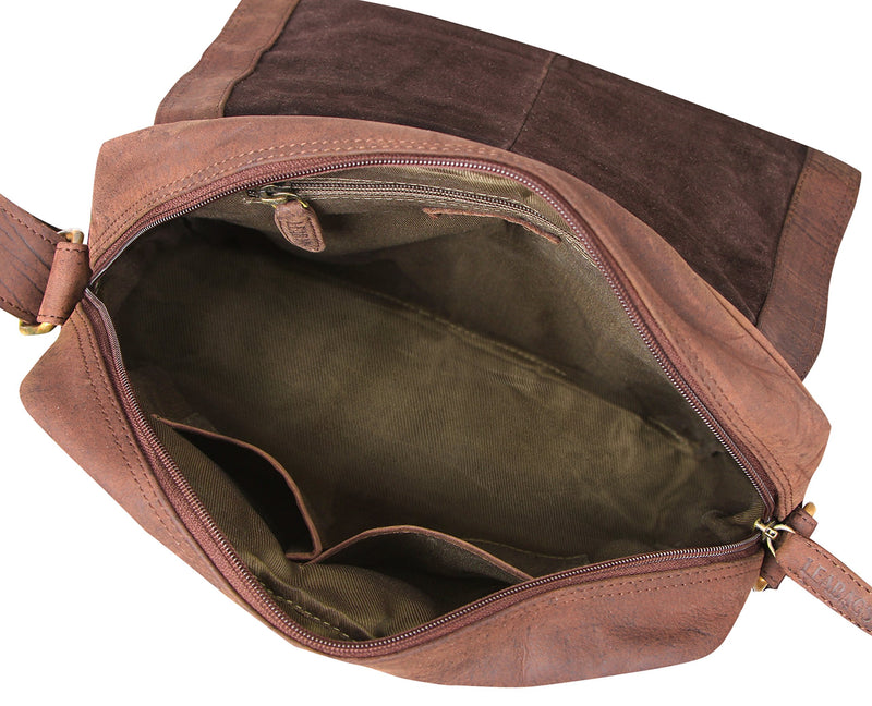 LEABAGS Leder Umhängetasche Herren & Damen I Echtleder Laptoptasche bis 13 Zoll I Messenger Bag mit Schultergurt I Schultertasche I Arbeitstasche I Tragetasche I Handtasche I Brown Marble