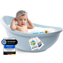 BabybeFun Baby Badewanne mit Sicherheitssitz | Rutschfest [Wirbelsäulenunterstützung] Platzsparend Neugeborene und Kleinkinder [0-12 Monate] Babywanne für Dusche Badewanne Tisch