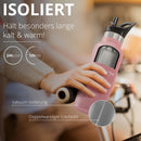 Trinkflasche Edelstahl mit Strohhalm, Infuser + 3 Deckel: BPA-frei, Auslaufsicher, Kohlensäure geeignet - Wasserflasche Fahrrad Thermosflasche Isoliert Isolierflasche Sport Wasser Flasche Kinder Tee