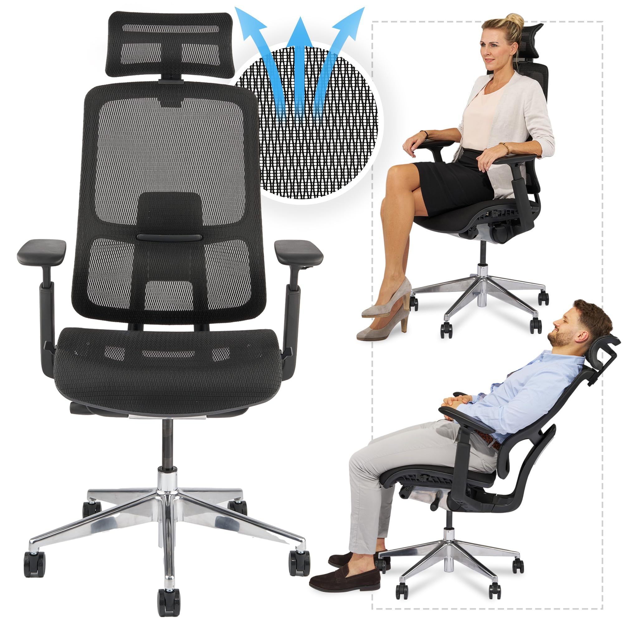 VALKENSTOL M6 Ergonomischer Bürostuhl 150 KG [Grosse Menschen, MESH-Sitz] Bürostuhl Ergonomisch für langes bequemes Sitzen und fokussierteres Arbeiten - Chefsessel Bürostuhl Bürosessel Office Chair