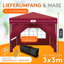 Kronenburg Faltpavillon wasserdicht Dachmaß 3 x 3 m UV Schutz 50+ Pavillon in Rot mit 4 Seitenteilen