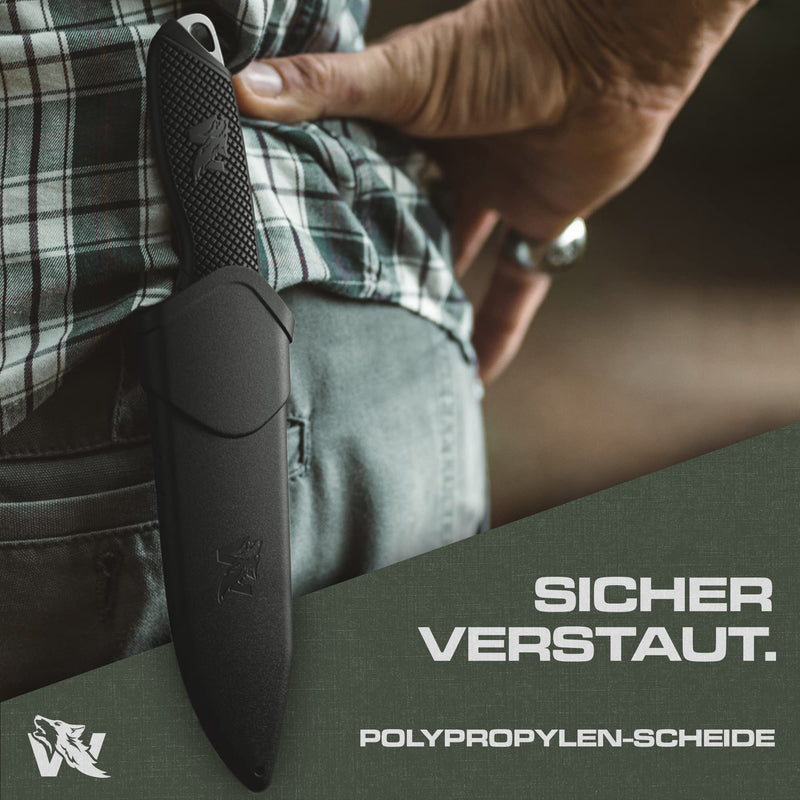 Wolfgangs W1 Outdoor Messer feststehende Klinge - Inkl. Scheide - Ideales Jagdmesser aus einem Stück 440C Stahl gefertigt - Premium Survival Messer - Perfektes Bushcraft Messer Outdoor (Silber)