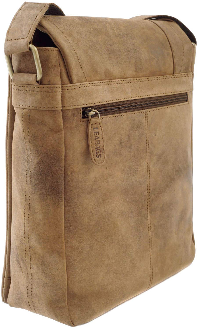 LEABAGS Leder Umhängetasche Herren & Damen I Messenger Bag mit Schultergurt I Schultertasche I Arbeitstasche I Tragetasche I Handtasche I Echtleder Tasche I Nature Hellbraun