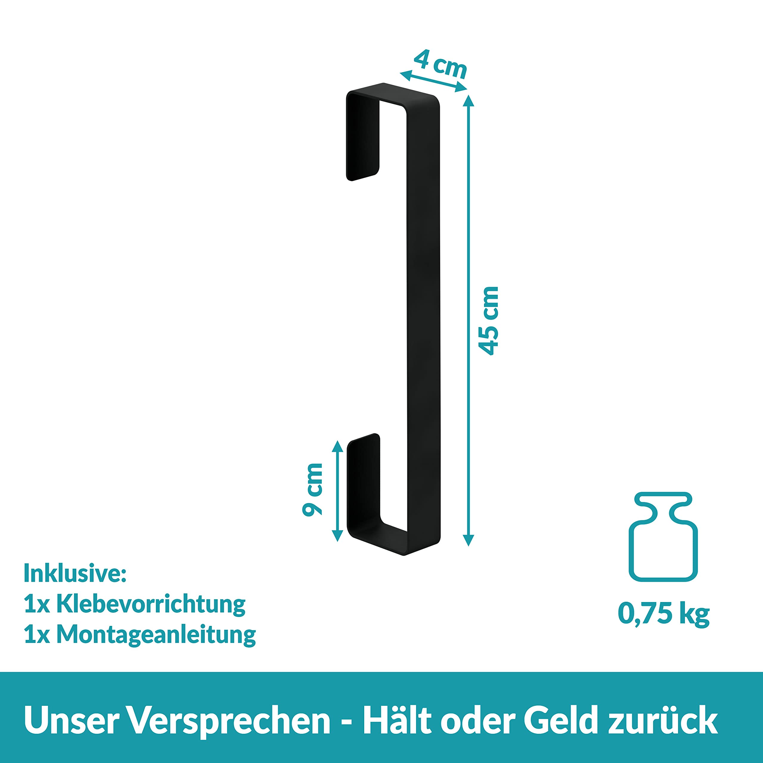 WEISSENSTEIN Handtuchhalter ohne Bohren - Edelstahl - Gästehandtuchhalter - schwarz