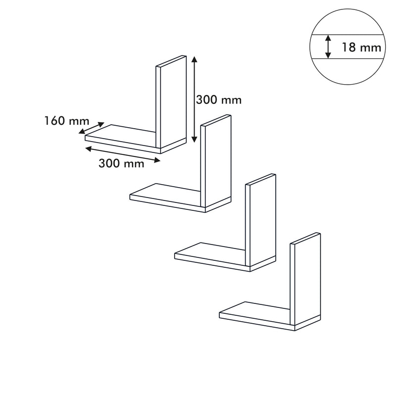 [en.casa] Wandregal Broby im 4er Set Wandboard Schweberegal in L-Form Dekoregal 30 x 30 x 16 cm Hängeregal Bücherregal für Wohnzimmer Schwarz