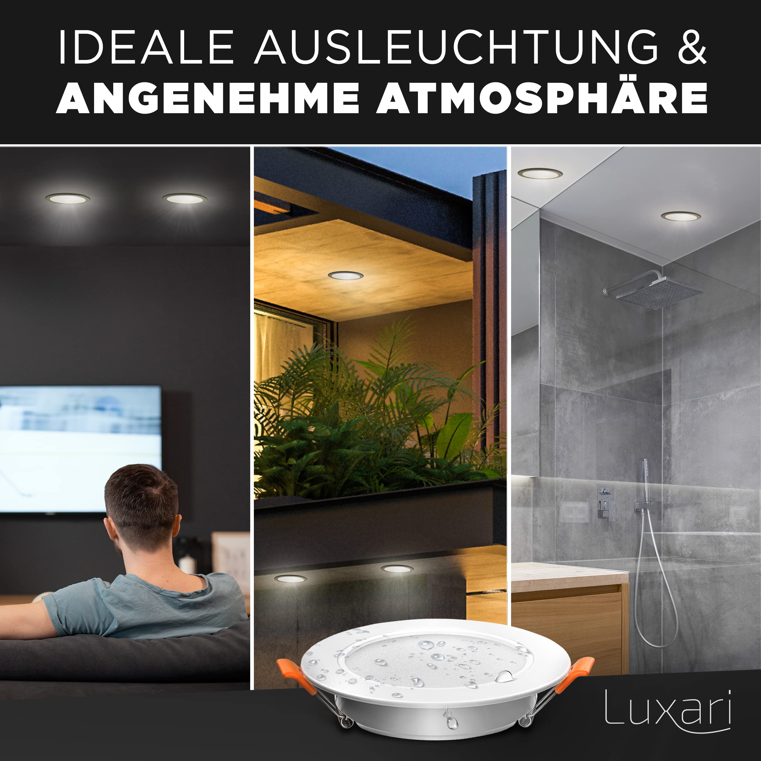 Luxari LED Einbaustrahler 230V flach − Strahlende LED Einbauleuchten [6er Set 8W] − Bad LED Spot [3000K warmweiß] − Deckenstrahler − IP54