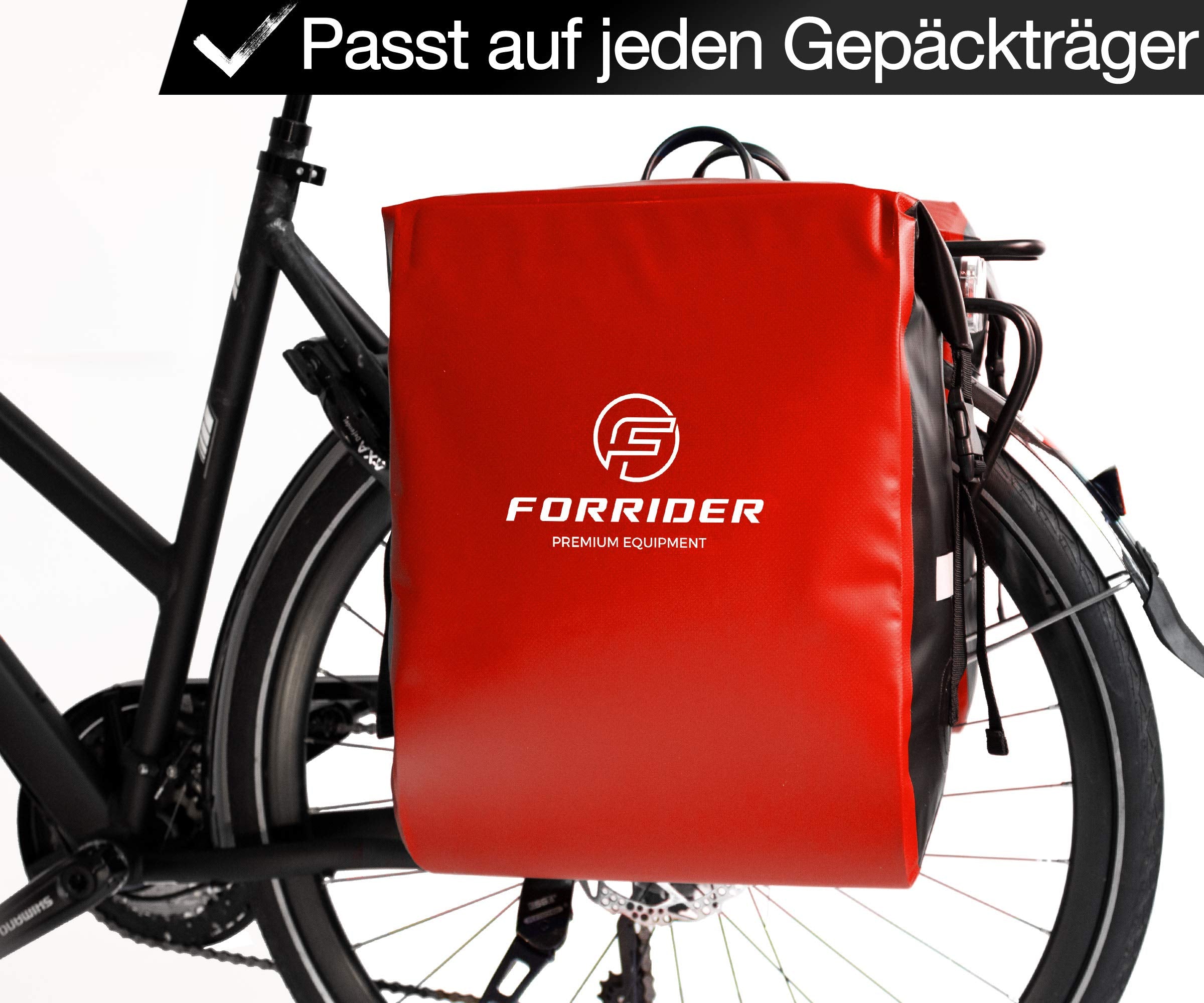 Forrider Fahrradtaschen für Gepäckträger - 100% Wasserdicht [2 Stück] 50L Volumen Premium Fahrrad Gepäckträgertaschen hinten Pack-Taschen Hinterradtaschen (Rot)