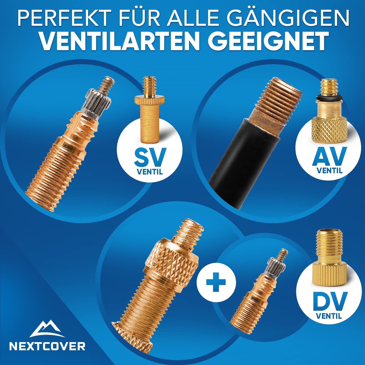 NEU NEXTCOVER Profi Fahrradventil Adapter Set [15-teilig] I Passend für alle gängigen Ventilarten I Adapter Französisches Ventil für Luftpumpe & Kompressor I Robuste Ventiladapter Fahrrad