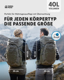 Terra Peak - Wanderrucksack Airant 40 Rückenbelüftung für Damen & Herren mit belüftetem Netz-rücken grün groß - zum Wandern und Camping mit Trinksystem-Vorbereitung - unisex outdoor Backpack leicht