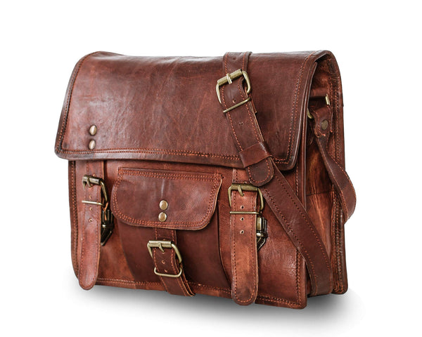 NAMA 'Franz' Messenger Bag Klein Umhängetasche Echtes Leder Vintage Schultertasche für Damen und Herren Handtasche Reisetasche Tablettasche Naturleder Braun