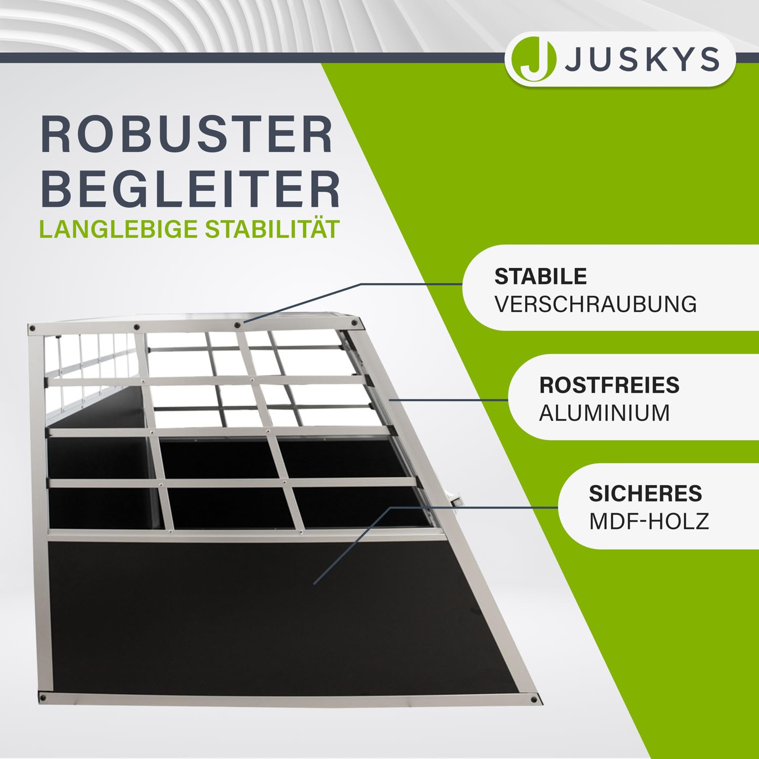 Juskys Alu Hundetransportbox XL - 96 × 91 × 70 cm — Auto Hundebox robust & pflegeleicht — 2 Gittertüren verschließbar - Reisebox für Hunde