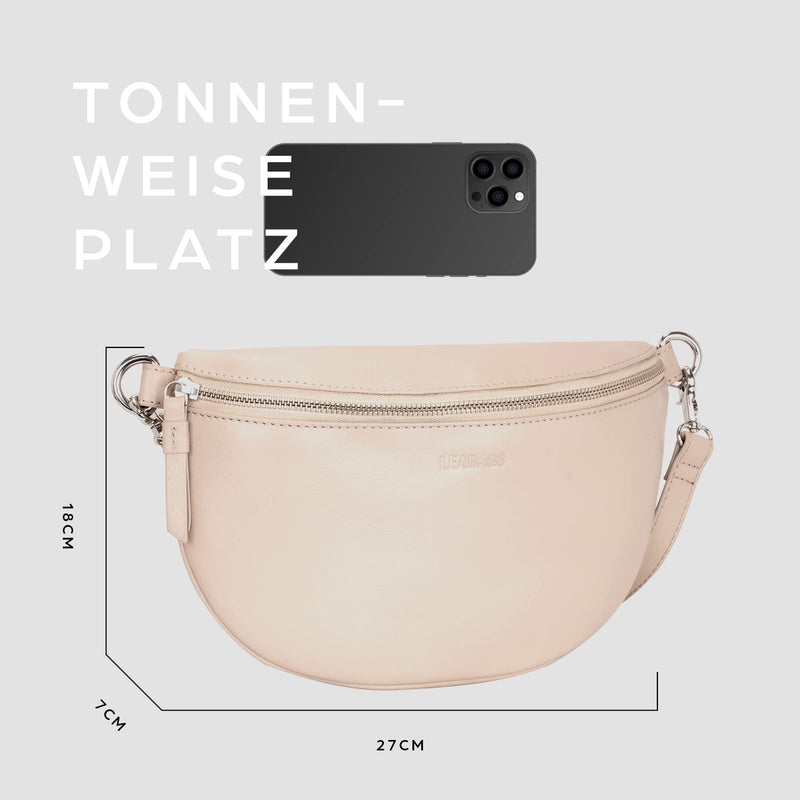 LEABAGS Bauchtasche aus echtem Leder | Gürteltasche mit Reißverschluss | Crossbody Bag für Damen