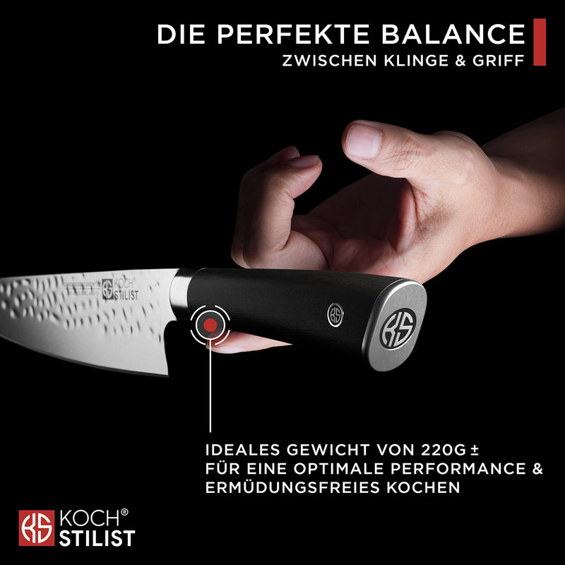 Kochstilist® Premium Chefmesser 20 cm [+ inkl. Geschenkbox] Das Profi-Kochmesser aus extrem scharfem X75-Carbonstahl-Plus - Küchenmesser, Fleischmesser, Allzweckmesser mit edlem Echtholzgriff