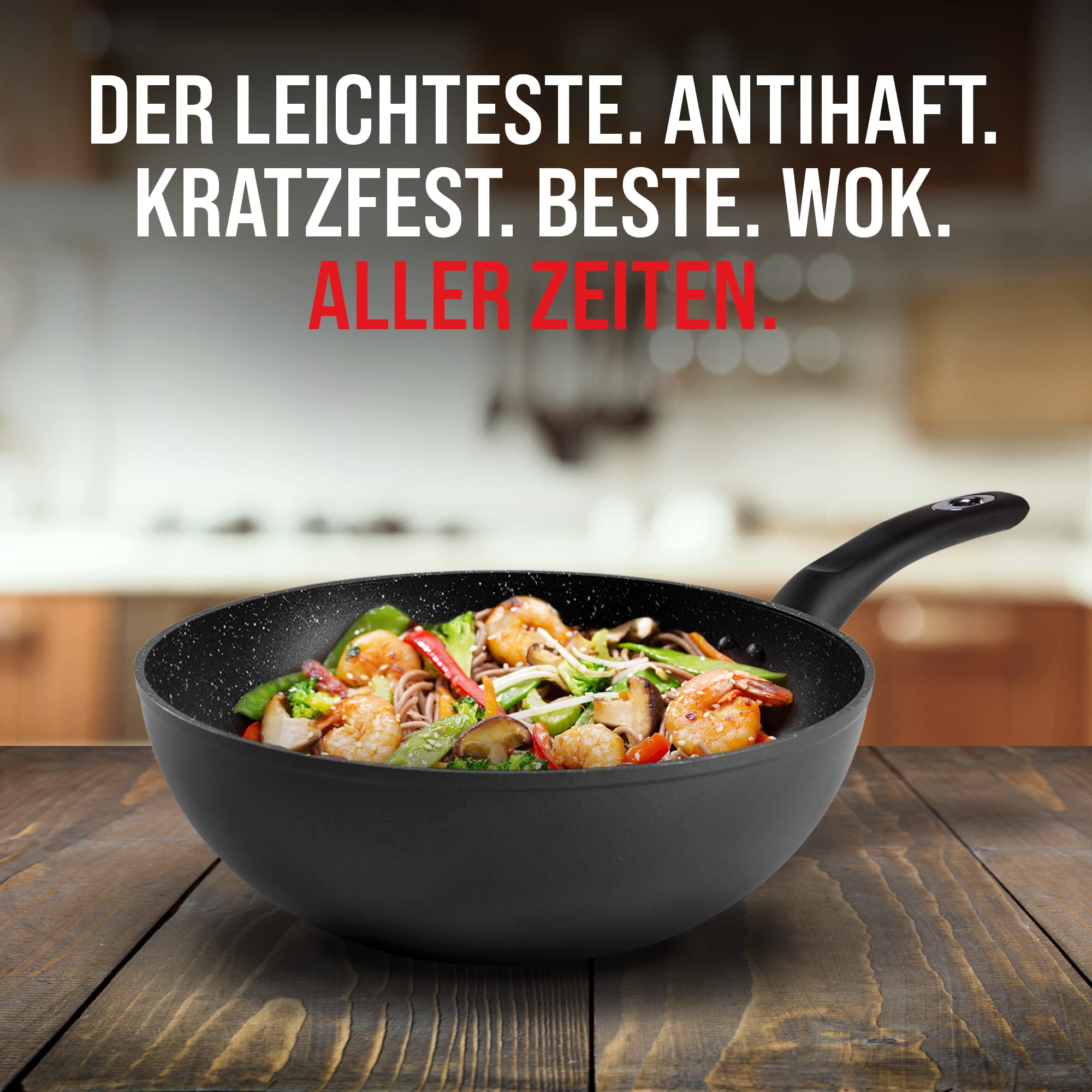 Oakfire 30cm Wokpfanne mit Deckel Antihaft Beschichtung | Wok Pfanne hoher Rand Induktion geeignet | StoneElement | Non-Stick