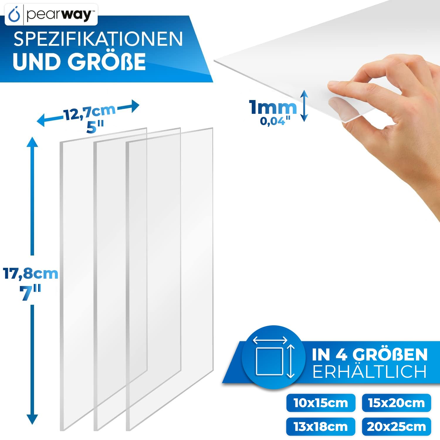 PEARWAY™ Profi Set ultra klare Acrylglas Platten [10er Set] I 13x18cm (5x7 Zoll) I transparente Acrylglas Platte I Glas zum Bemalen I Plexiglas 1mm I ideal für Modellbau oder Tischaufsteller