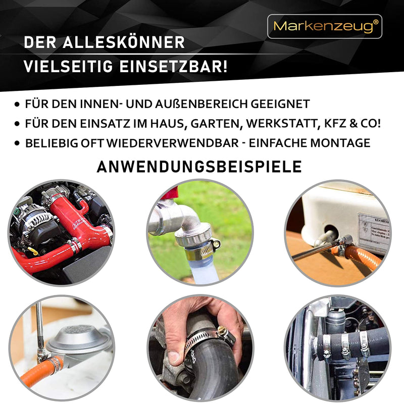 MARKENZEUG Premium Schlauchschellen Set I Edelstahl-Schlauchschellen I Rohrschellen I Schraubschellen rostfrei I Für Waschmaschine & Pool oder Auto I 50-70mm Durchmesser I 10er Set