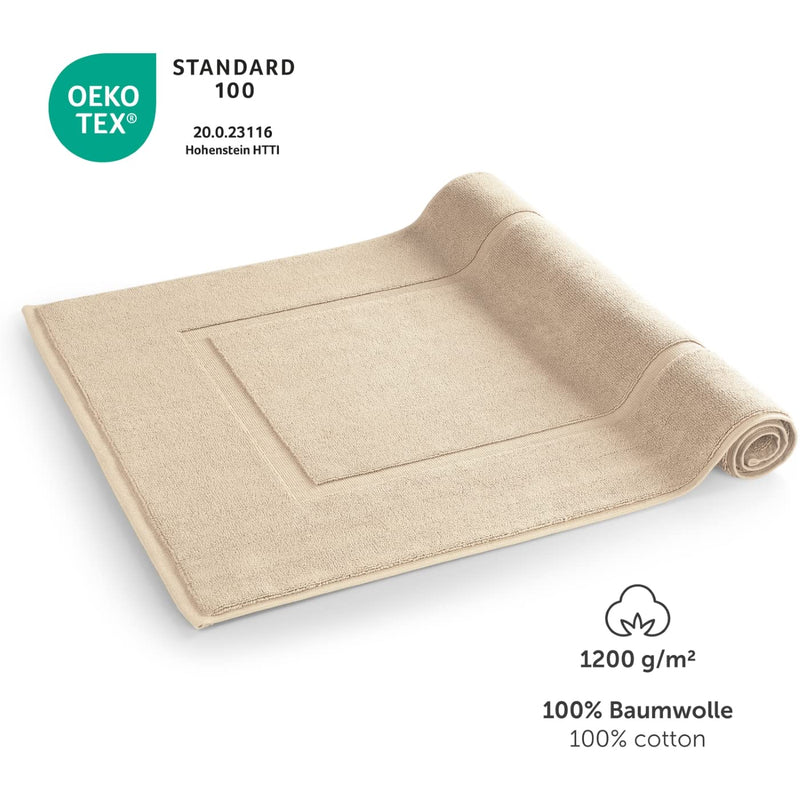 Blumtal 2er Set Premium Frottier Badematte - Badeteppich Oeko-TEX® Zertifiziert, waschbarer Badvorleger 50x80cm, saugstark & weich, Sand