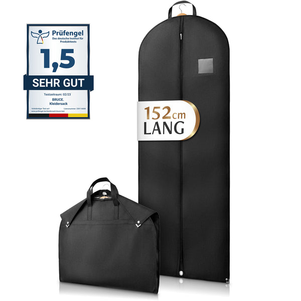 Bruce.® Premium Kleidersack | 152 x 60 cm | Hochwertige Kleiderhülle für Anzug, Jacke und Kleid | Atmungsaktive Anzugtasche für Reisen und Aufbewahrung