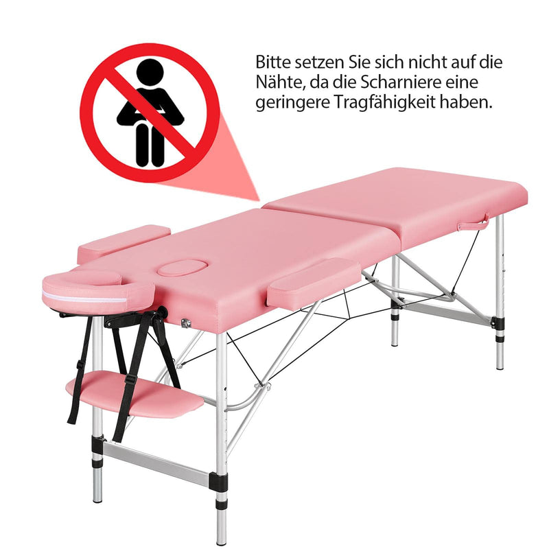 Yaheetech Mobile Aluminium Massageliege Höhenverstellbar 2-Zonen Massagebett mit Kopfstütze & Armlehnen & Tasche, Hellrosa