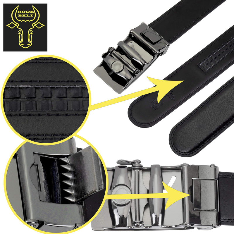 Rode Belt Herren Leder-Gürtel mit Automatikschnalle, individuell kürzbar, 3cm breit, mit Ratschenverschluss, schwarz, aus Leder Onesize bis zu 130cm lochlos