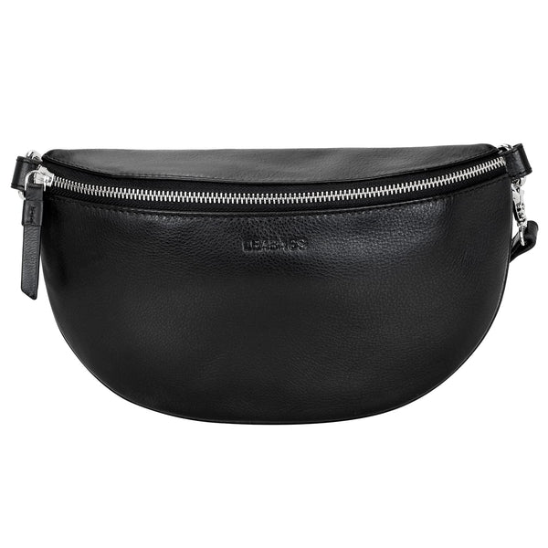 LEABAGS Cali kleine Bauchtasche aus echtem Leder | Gürteltasche mit Reißverschluss | Crossbody Bag für Damen | 23x5x13 cm | Brusttasche Schwarz