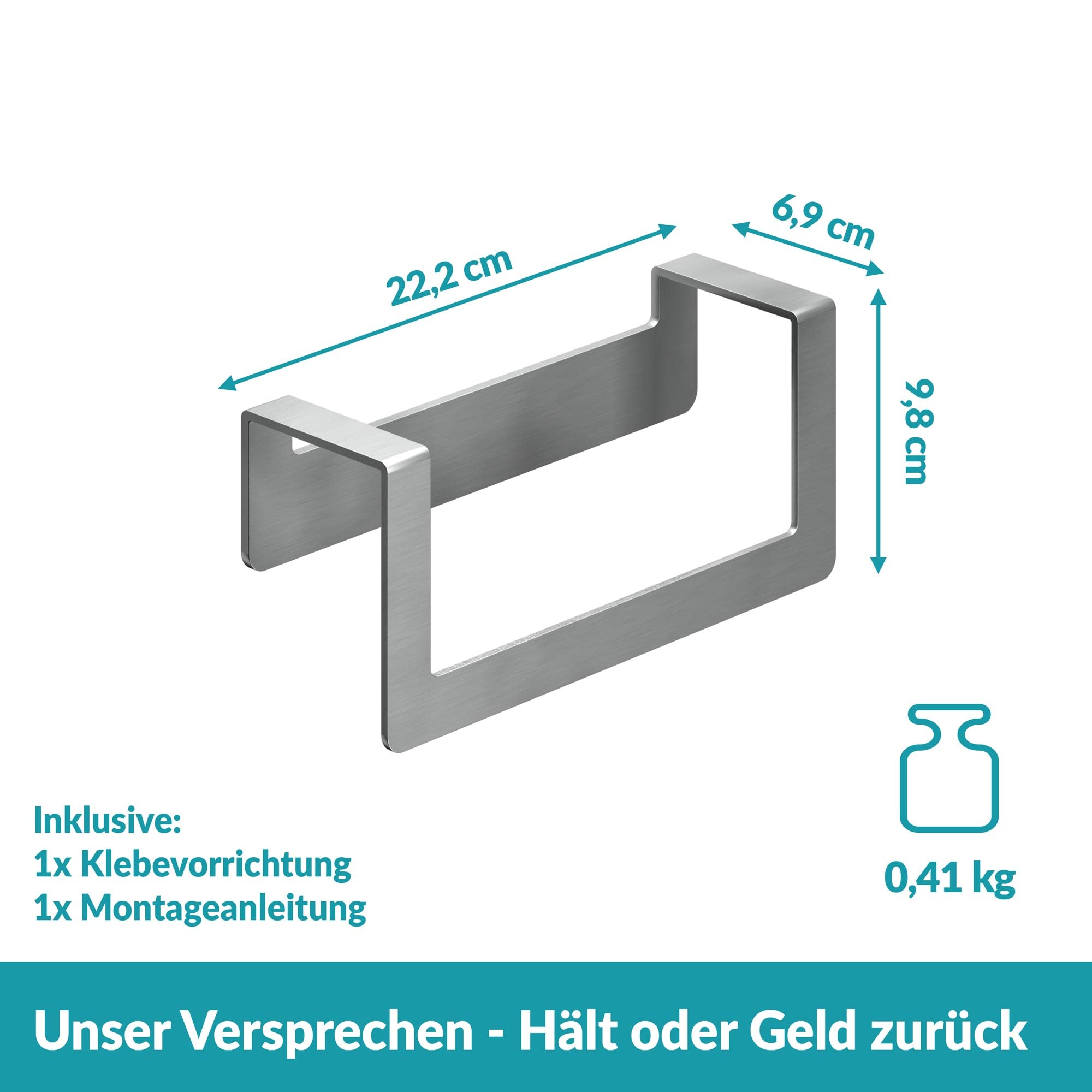 WEISSENSTEIN Handtuchstange Klein - Edelstahl ohne Bohren 22cm - Handtuchhalter selbstklebend für Bad und Küche