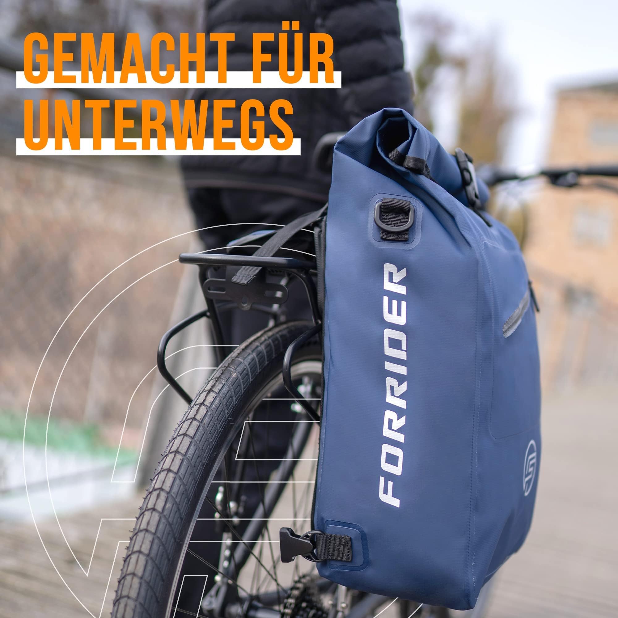 Forrider 3in1 Fahrradtasche für Gepäckträger mit Rucksack Wasserdicht 27L I Gepäckträgertasche Reflektierend I Sattel Tasche fürs Fahrrad