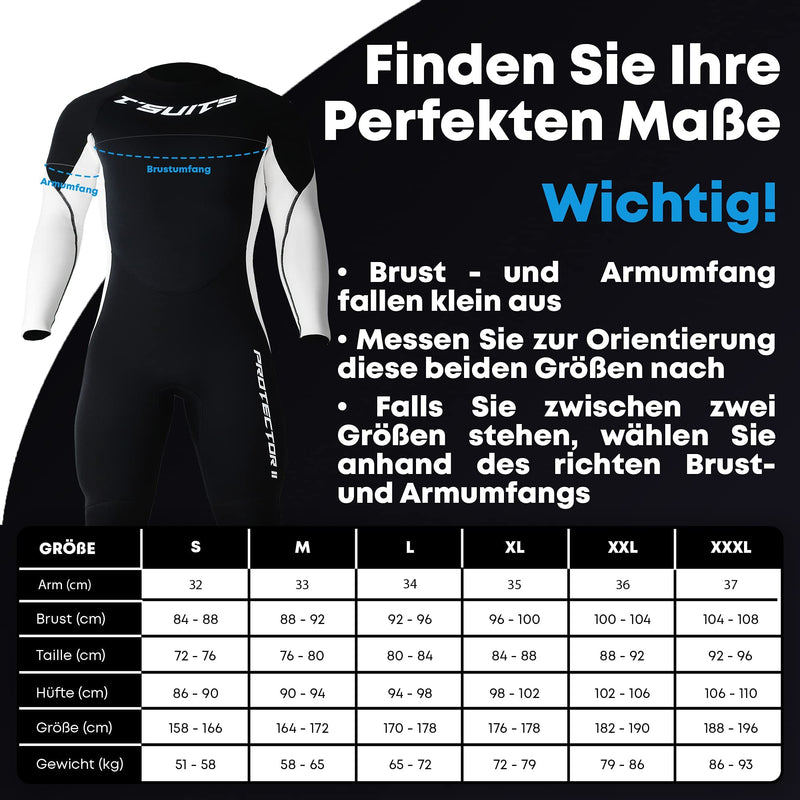 T´SUITS Neoprenanzug Herren [3mm, Lang, 4-Elements] | Tauchen, Schwimmen, Surfen, Kiten, Wasserski, Rafting - Jetzt Größe Wählen (XL, Herren Schwarz/Weiß)