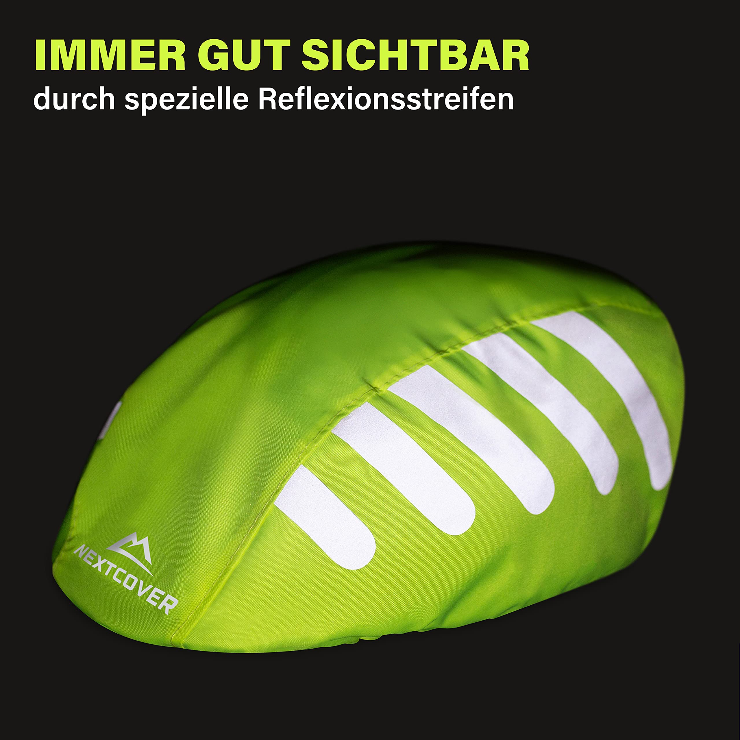 Nextcover Universal Fahrradhelm Regenschutz I 100% Wind- & Wasserdichter Helmbezug I Reflektierende Fahrrad Regenhaube passend für alle Helme I Helm Überzug