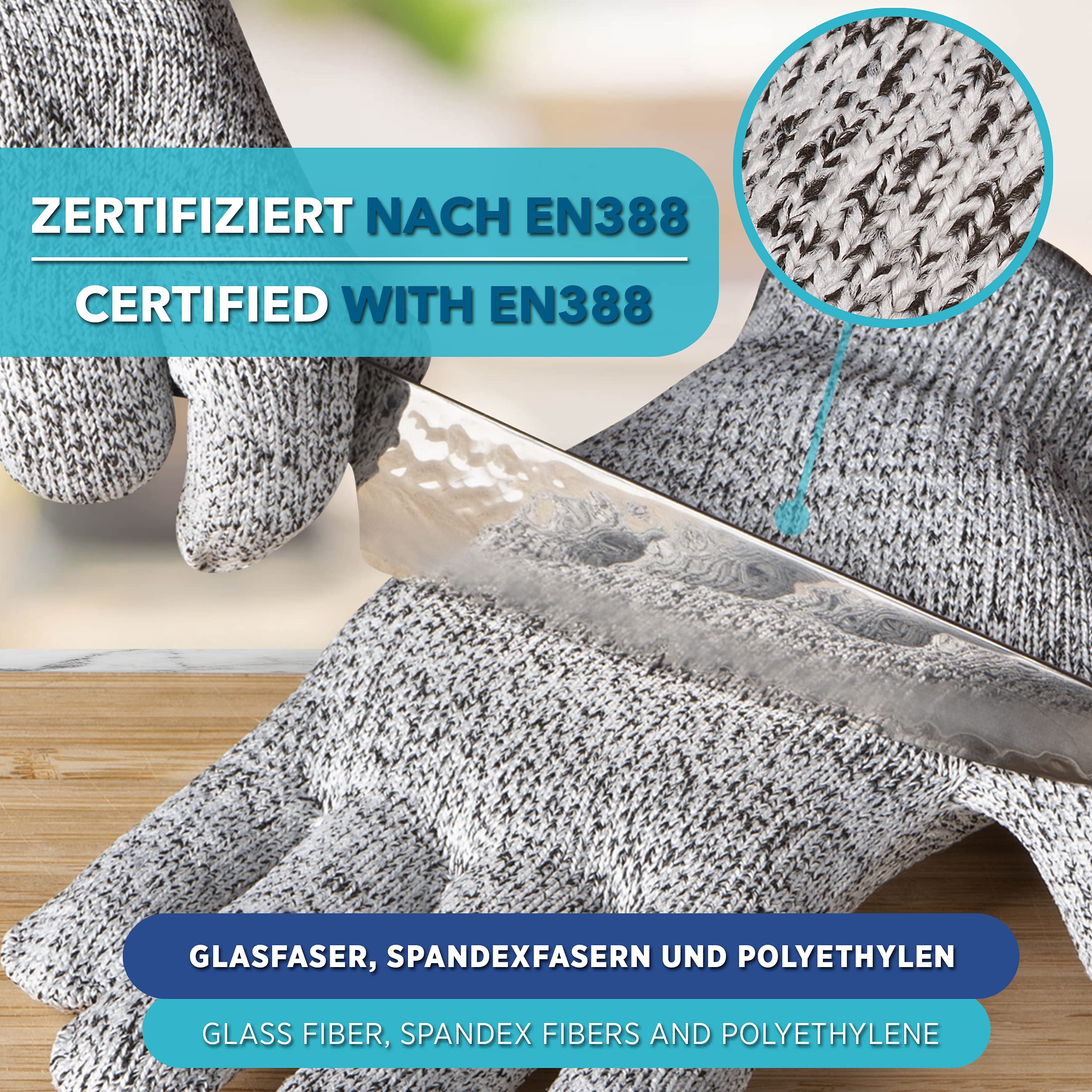 Schnittschutzhandschuhe | 1 Paar Schnittfeste Handschuhe | Lacari ORIGINAL Schnittschutzhandschuhe Küche | Hohe Sicherheit | Schnittschutzklasse C | EN-388 Zertifiziert | Anti Schnitthandschuh [S/M]