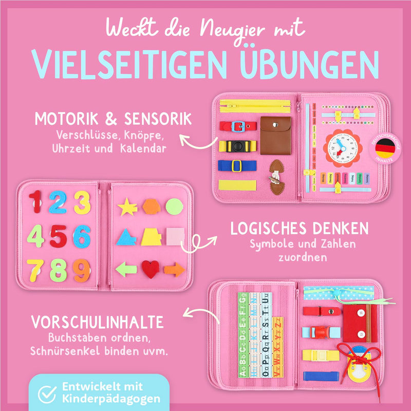 Famifidus Busy Board Deutsch - Unser Montessori Spielzeug für die Entwicklung deines Kindes I Das Activity Board als tolles Geschenk & super Reisespielzeug