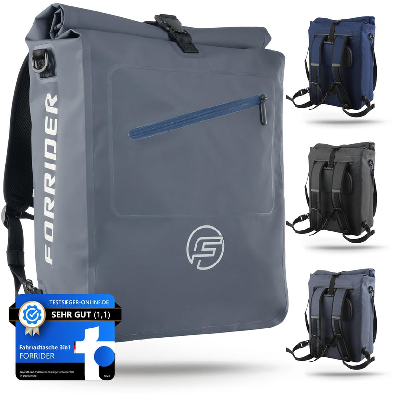 Forrider 3in1 Fahrradtasche für Gepäckträger mit Rucksack Wasserdicht 27L I Gepäckträgertasche Reflektierend I Sattel Tasche fürs Fahrrad