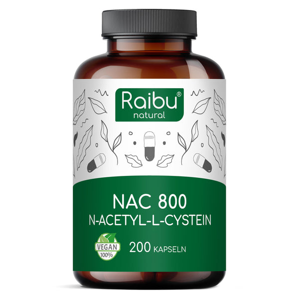 Raibu NAC 800 Kapseln hochdosiert (200 Kapseln x 800mg) I NAC Acetyl L-Cystein in bester Qualität ohne Zusätze in Deutschland produziert