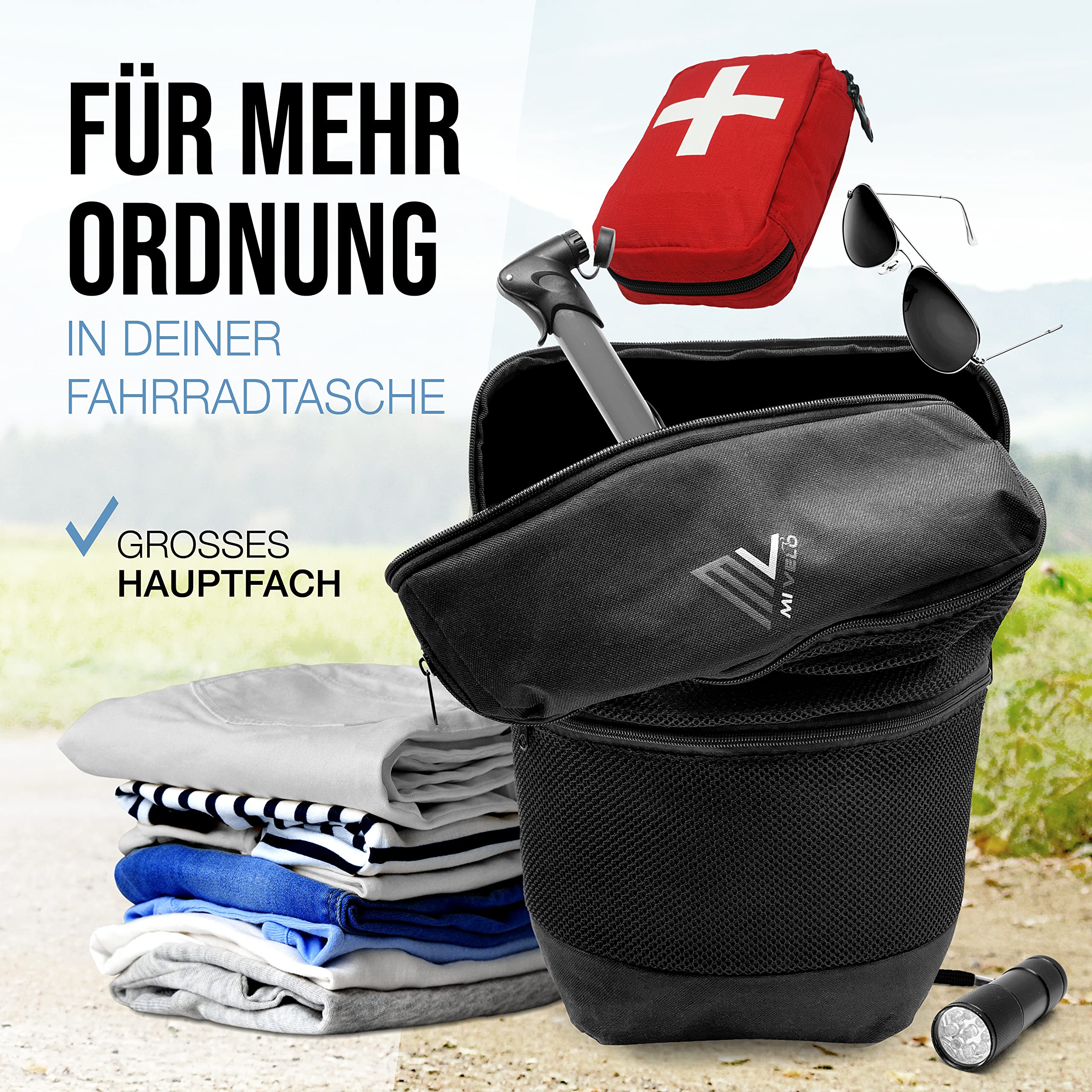 MIVELO Organizer für Fahrradtasche - Gepäckträgertasche - Fahrrad Rucksack I Packtasche für Fahrrad Reise - Kulturbeutel