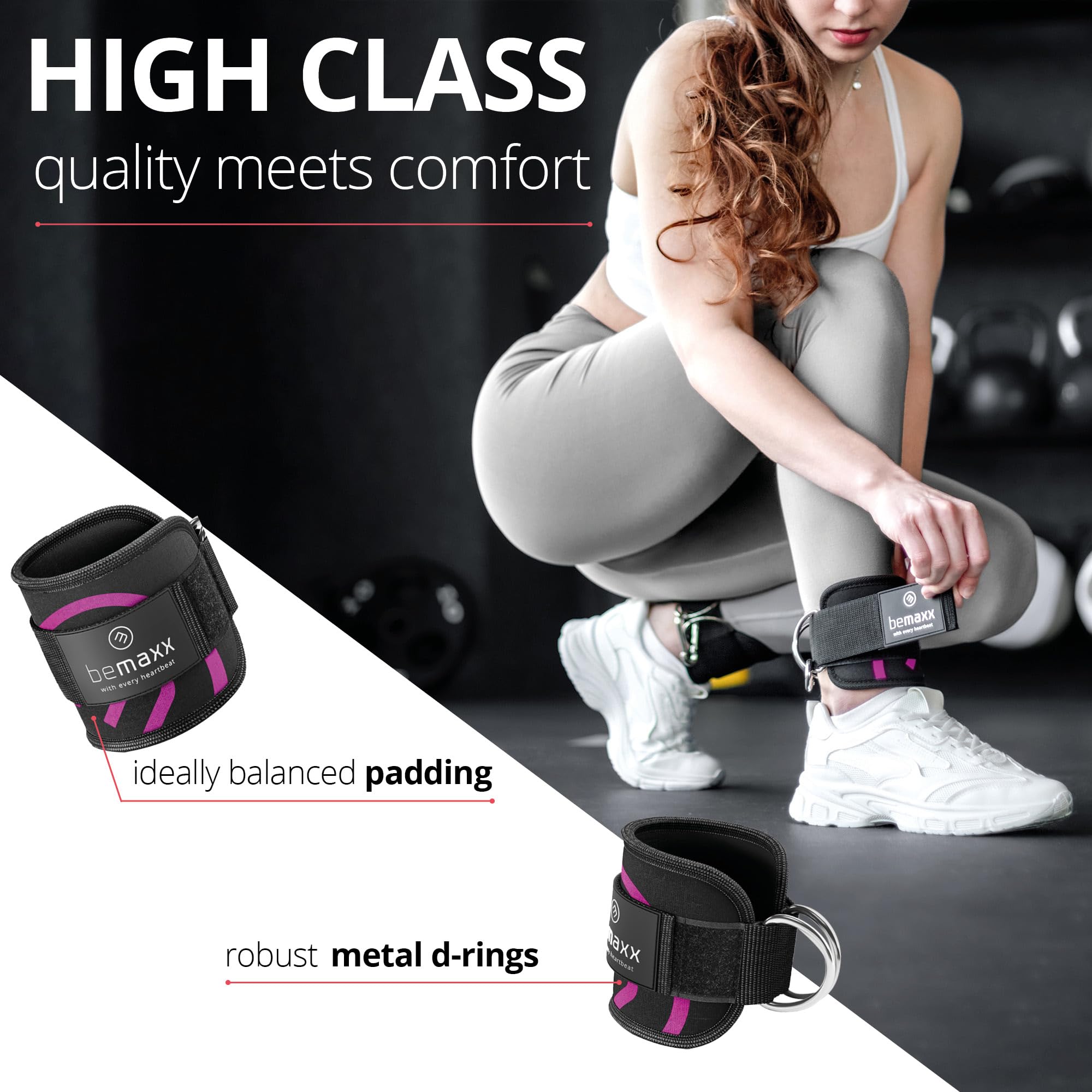 Fußschlaufen für Kabelzug 2er Set Ankle Foot Straps + Trainings-eBook, One-Size gepolsterte Beintrainer, Klettverschluss für Beintraining am Seilzug | Bein Po Fitness Workout Training Frau Mann