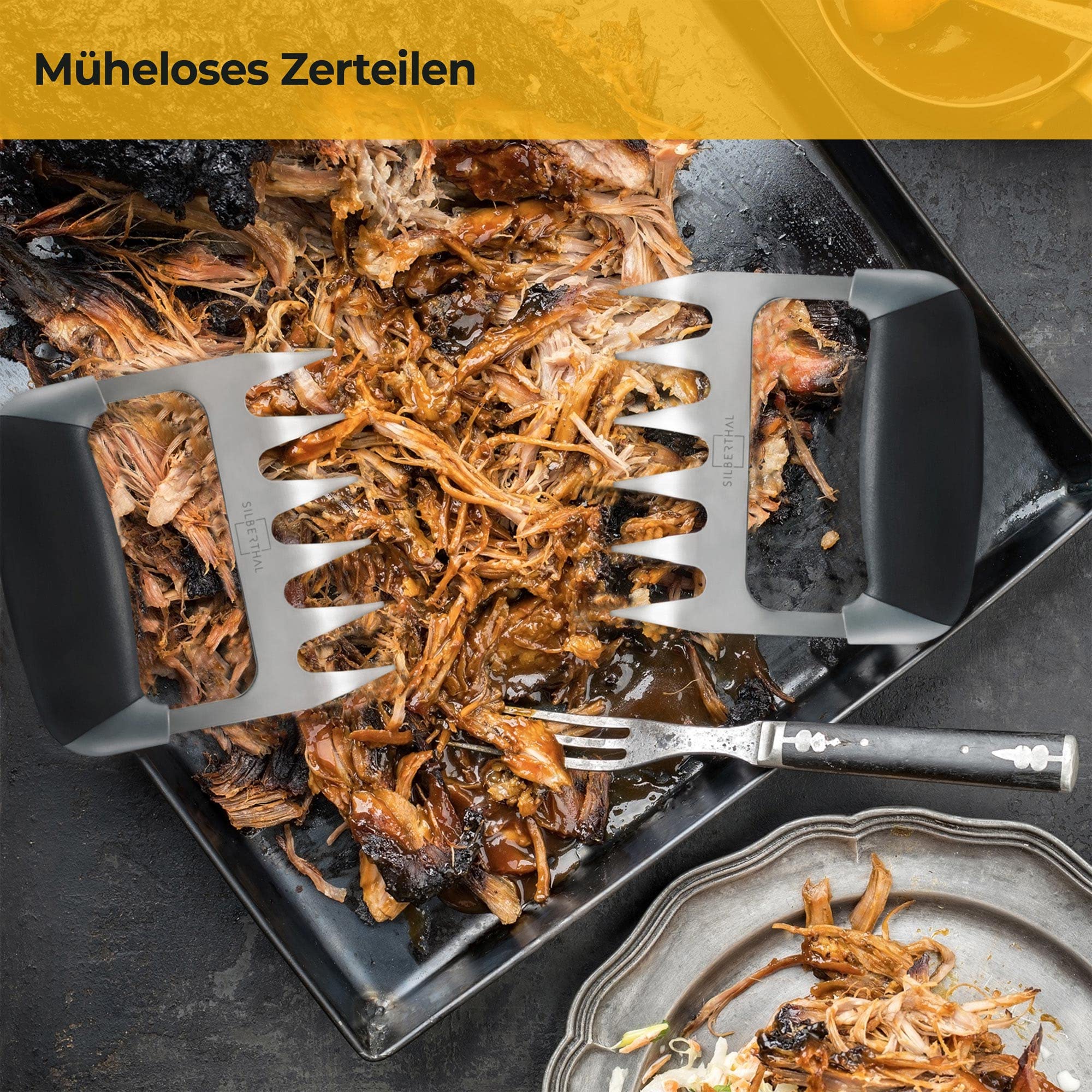 SILBERTHAL Pulled Pork Krallen aus Edelstahl - BBQ Fleischkrallen - Spülmaschinengeeignet