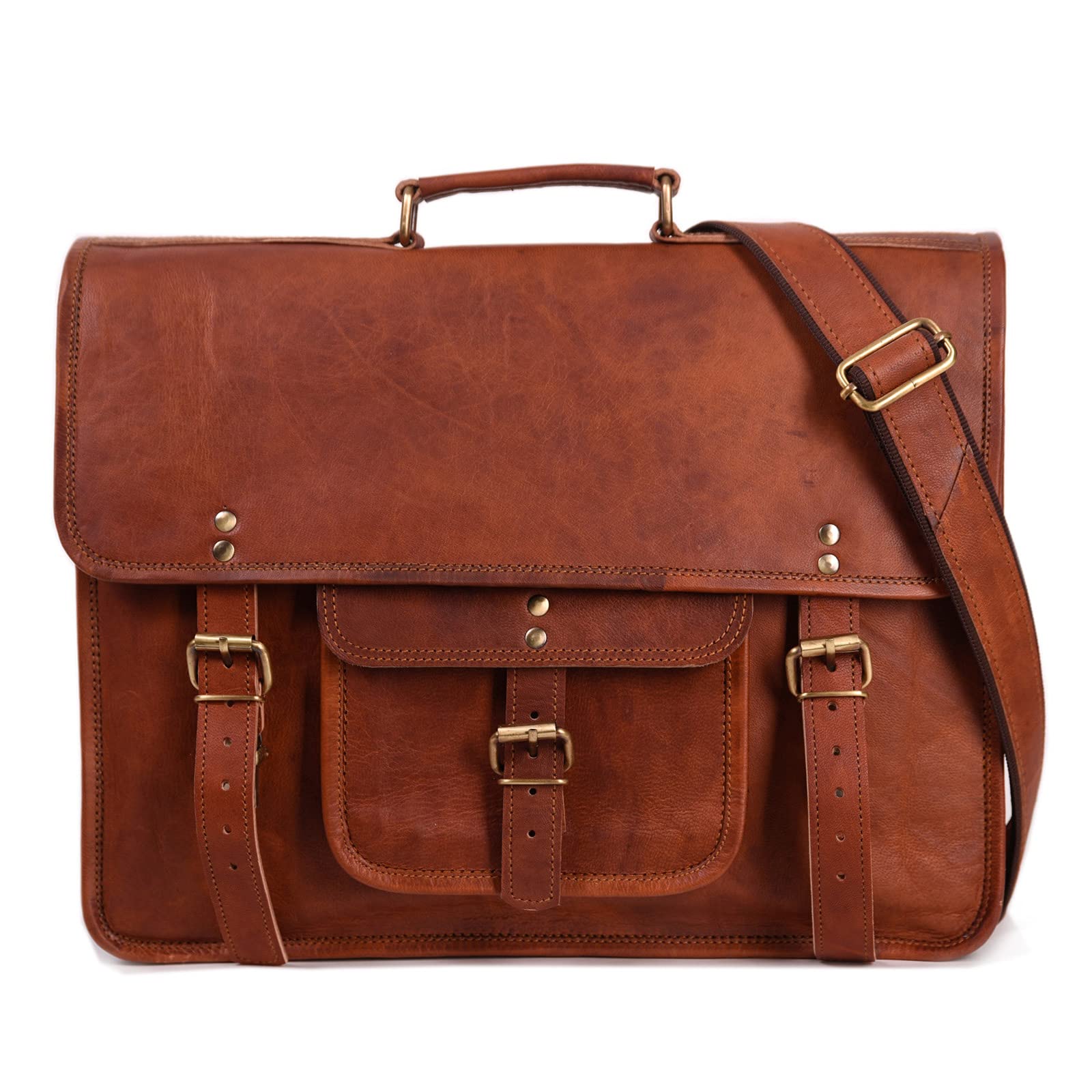 Leather Lane 'Samuel' Umhängetasche Echtes Leder 17 Zoll Messenger Bag Vintage Aktentasche Schultertasche Business Tasche Lehrertasche Laptoptasche Naturleder Braun