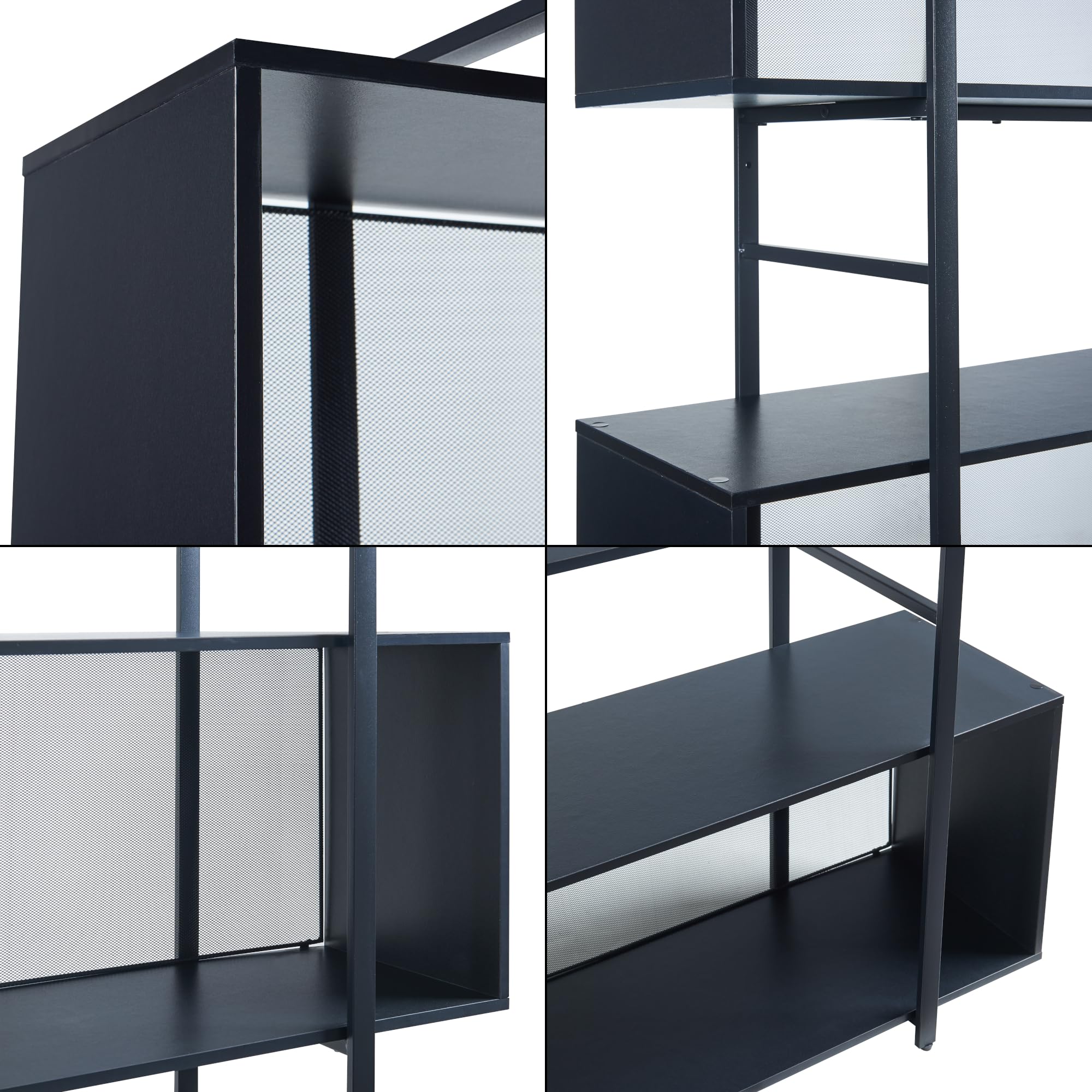 [en.casa] Bücherregal Randaberg offener Bücherschrank mit 3 Ablagefächern 180 x 180 x 33 cm Wohnzimmer Stauraum Metallgestell Standregal Schwarz