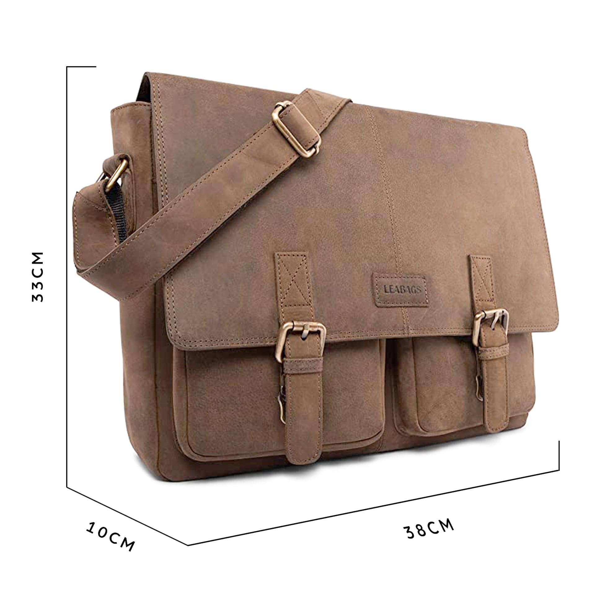 LEABAGS Messenger Bag Männer Vintage, Cambridge Echtleder Herren Umhängetaschen Aktentasche Herren & Damen Leder Laptoptasche Groß bis 15 Zoll Umhängetasche mit Schultergurt