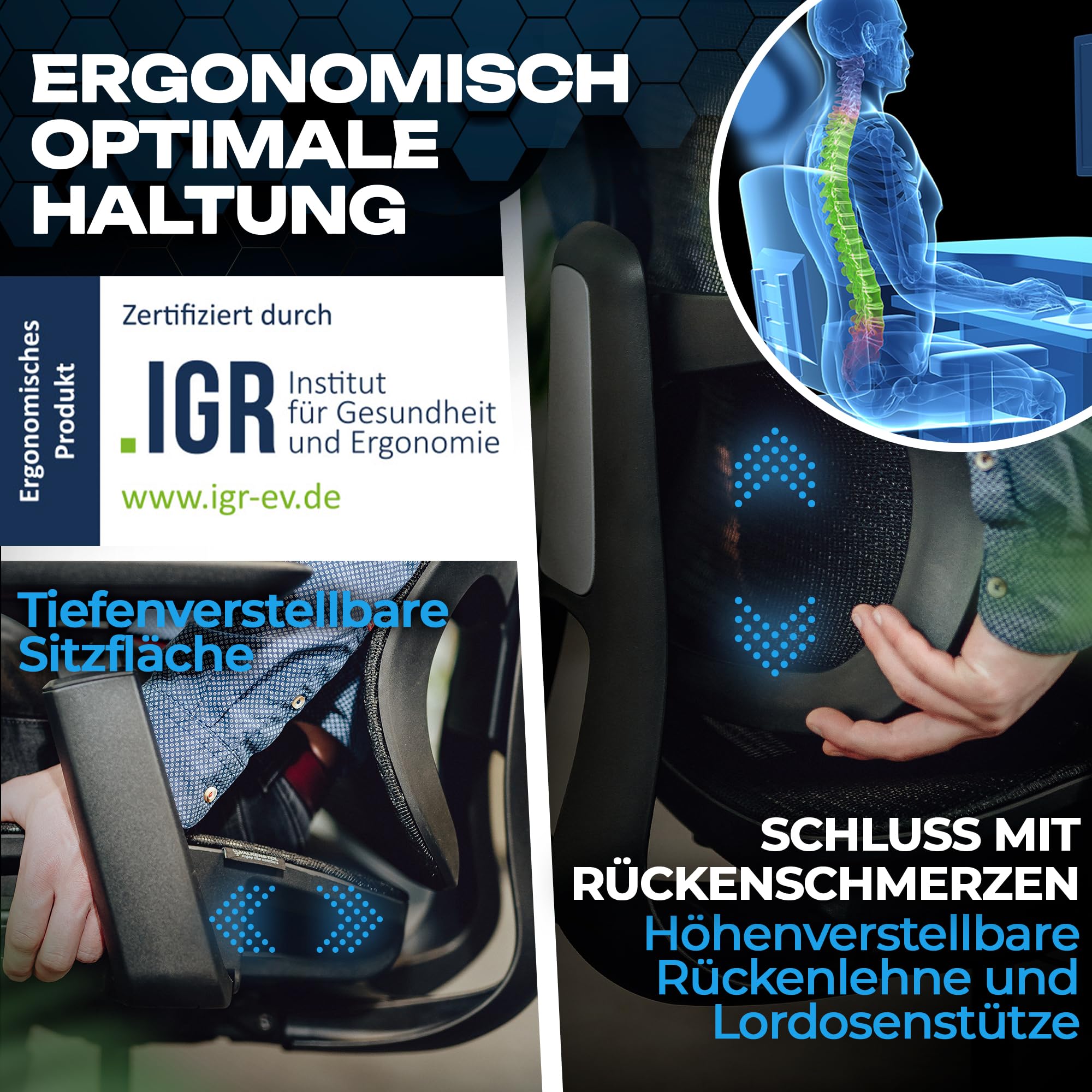 VALKENSTOL M5 Bürostuhl Ergonomisch - Höhenverstellbare Rückenlehne, Mesh-Sitz - Ergonomischer Bürostuhl Schreibtischstuhl Office Chair Bürostühle