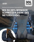 Terra Peak - Wanderrucksack Airant 30 Damen & Herren mit belüftetem Netzrücken blau mittelgross Rückenbelüftung, Trekkingrucksack zum Wandern und Camping mit Trinksystem unisex outdoor Backpack leicht