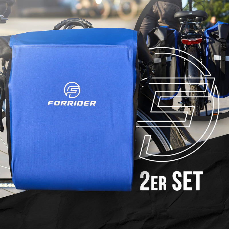 Forrider Fahrradtaschen für Gepäckträger - 100% Wasserdicht [2 Stück] 50L Volumen Premium Fahrrad Gepäckträgertaschen hinten Pack-Taschen Hinterradtaschen (Blau)