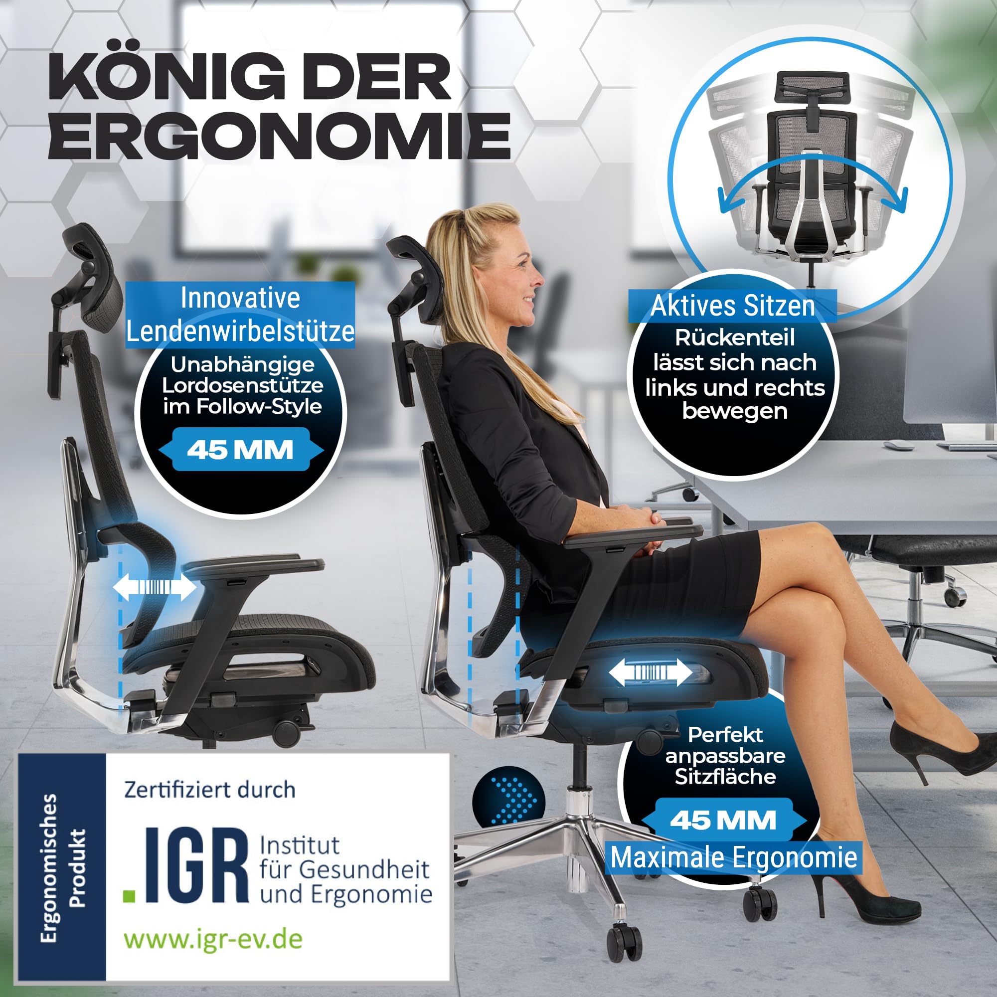 VALKENSTOL M7 Ergonomischer Bürostuhl [Adaptive Lordosenstütze] Chefsessel Bürostuhl Ergonomisch als Home Office Chair Ergonomic Chair Bürostühle Schreibtisch Stuhl Desk Chair