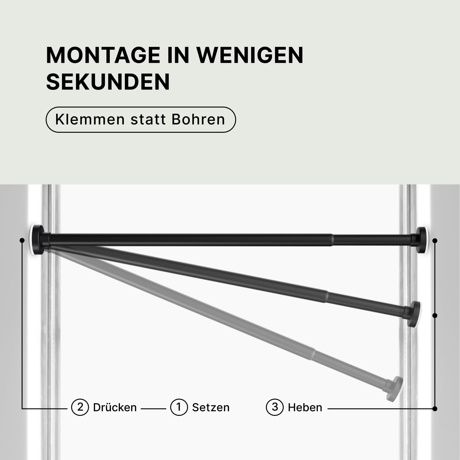 MEISENBERG Gardinenstange zum Klemmen 90-160cm - Duschstange ohne Bohren - Vorhangstange - Schwarz - Teleskopstange - 1Stück