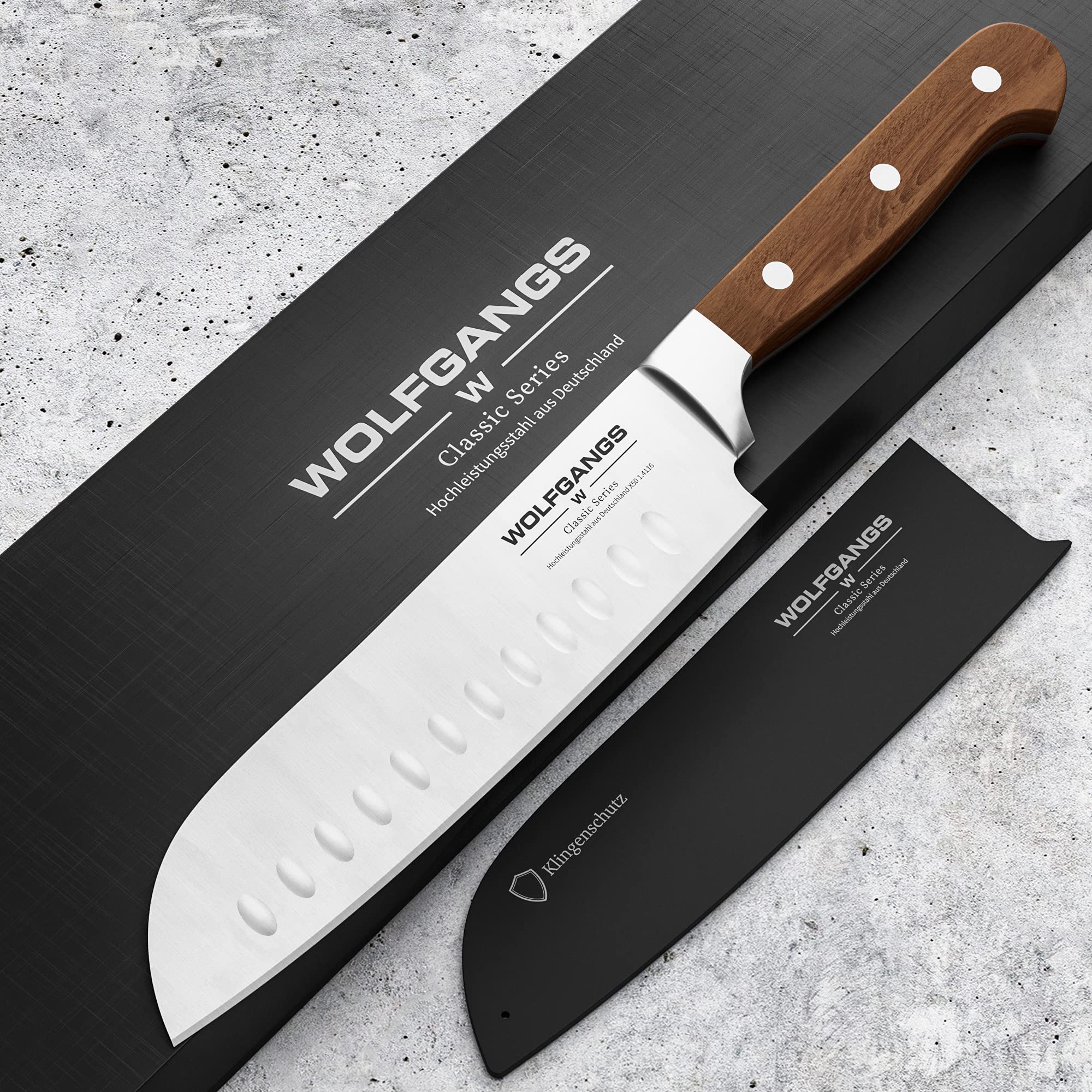 Wolfgangs hochwertiges Santoku Messer - Sushi Messer extrascharfe rostfreie Premium-Klinge - Santokumesser aus deutschem Hochleistungsstahl - Santoku