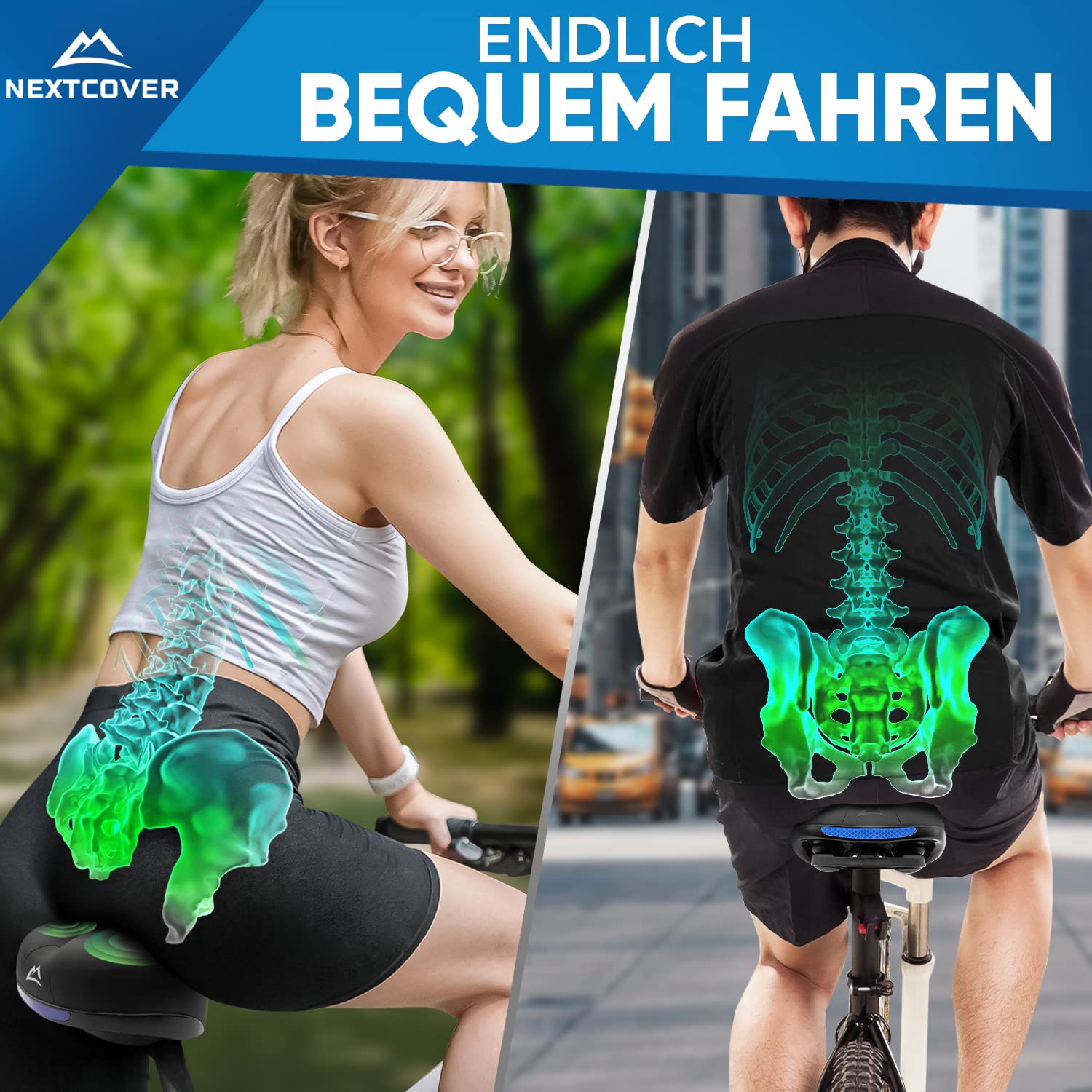 NEXTCOVER® Fahrradsattel Damen & Herren mit [Airflow] Vertiefung für maximalen Fahrkomfort I Ergonomischer Memory Foam Fahrrad Sattel mit optimaler Luftzirkulation (Fahrradsattel Pro)