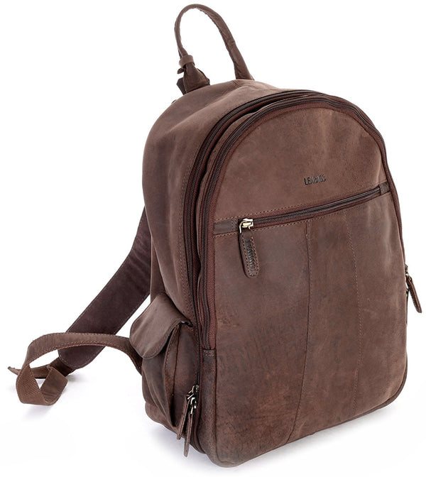 LEABAGS Leder Rucksack Damen & Herren I Kamerarucksack I Echtleder Premium Kameratasche I Eleganter Backpack Frauen & Männer I Kamerakoffer I Lederrucksack I Nature Dunkelbraun